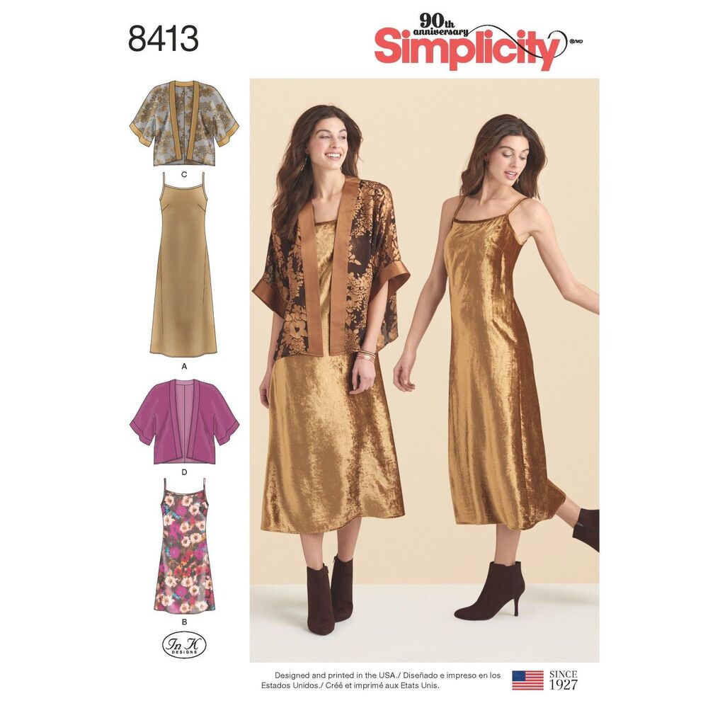 Simpicity #8413 Misses' Slip Dress in Two Lengths and Kimono Size 14-22 FF Uncut